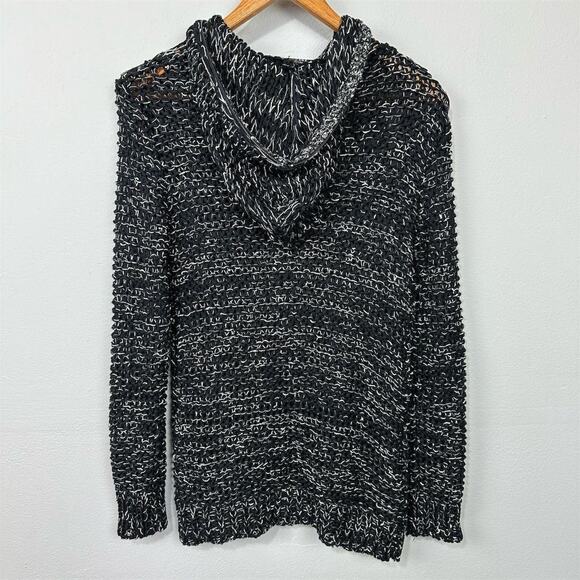BCBGMAXAZRIA Hooded Cardigan Sweater Black Size M Chunky Open Knit Edgy Artsy - Picture 8 of 9